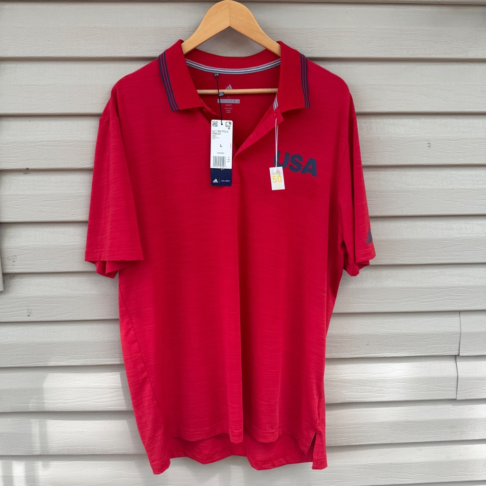 NWT Adidas Mens Large Ultimate 365 Golf Polo Shirt Red Team USA UPF 50